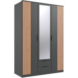 Armoire Placard avec miroir coloris graphite, rechampis imitation chêne artisan - longueur 135 x hauteur 199 x profondeur 58 cm