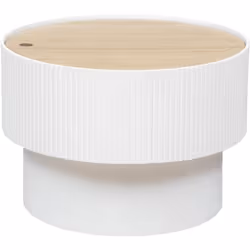 Table basse ronde avec couvercle en bois coloris blanc. A monter soi-même. Caractéristiques : Dimensions : diamètre 55 x Haut ...