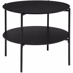 Table basse ronde fabriquée en bois et métal coloris noir . Caractéristiques : Dimensions : diamètre 63,20 x Hauteur 52 cm Ma ...