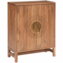 Buffet haut équipé de 2 portes en bois d'acacia coloris naturel ; A monter soi-même. Caractéristiques : Dimensions : longueur ...