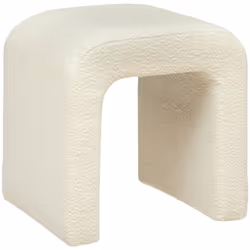 Pouf en tissu bouclette non déhoussable coloris blanc avec une structure en MDF, mousse polyuréthane et polyester. Peut être ...