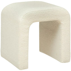 Pegane - Pouf en bouclette, tabouret bouclette en MDF/polyester coloris blanc - Longueur 41 x Profondeur 35.5 x Hauteur 43 cm
