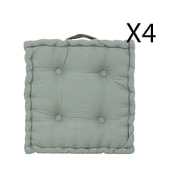 Lot de 4 coussins de sol carré, coussin d'assise en coton coloris vert céladon - Longueur 40 x Profondeur 40 x Hauteur 8 cm Pegane