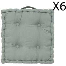 Lot de 6 coussins de sol carré, coussin d'assise en coton coloris vert céladon - Longueur 40 x Profondeur 40 x Hauteur 8 cm Pegane