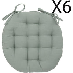 Pegane - Lot de 6 coussins de chaise rond, coussins d'assise en coton coloris vert céladon - Diamètre 38 x Hauteur 5 cm