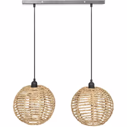 Suspension luminaire en osier coloris naturel avec une structure en métal noir et un abat-jour tissé. Ampoule non incluse. Ca ...