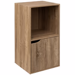 Meuble de rangement en MDF imitation bois coloris chêne. Composé d'une niche et une porte, derrière laquelle on trouve un com ...