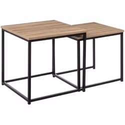 Set de 2 table avec plateau carré en MDF coloris chêne et une structure en métal noir. Dimensions : Longueur 45 x Profondeur  ...
