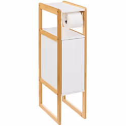 Dérouleur papier toilette en panneau de particules coloris blanc / naturel avec structure en bambou. Dispose d'une porte qui  ...
