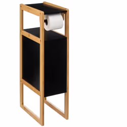 Dérouleur papier toilette en panneau de particules coloris noir / naturel avec structure en bambou. Dispose d'une porte qui s ...