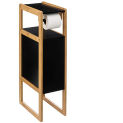 Pegane - Dérouleur papier toilette avec réserve en panneau de particules coloris noir/naturel - Longueur 33 x Profondeur 20 x Hauteur 80 cm