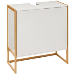 Pegane - Meuble bas sous lavabo pour salle de bain en mdf coloris blanc / naturel - Longueur 70 x Profondeur 33 x Hauteur 80 cm