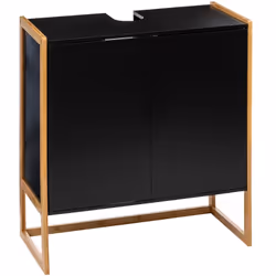 Meuble sous vasque avec encoche pour siphon et 2 portes, derrière lesquelles on trouve 2 étagères. Fabriqué en MDF avec struc ...