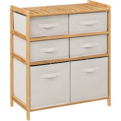 Pegane - Etagère double avec 6 tiroirs en polyester/coton et bambou coloris lin/naturel - Longueur 66 x Hauteur 33 x Profondeur 78.5 cm