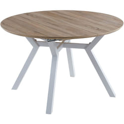 Table à manger ronde extensible en bois coloris chêne, pieds blanc - diamètre 120 - 160 x Hauteur 75 cm