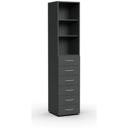 Armoire, meuble de rangement avec 2 étagères et 6 tiroirs coloris Graphite - longueur 40 x hauteur 185 x profondeur 40 cm