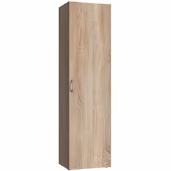 Armoire, meuble de rangement avec 6 tablettes coloris imitation chêne en panneaux de particules mélaminés . Livrée en kit. Di ...