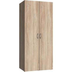 Armoire de rangement avec 2 portes en bois mélamine coloris imitation chêne - longueur 80 x hauteur 185 x profondeur 54 cm