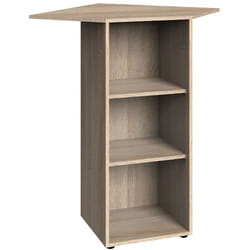 Tagère d'angle avec 2 tablettes en mélamine coloris imitation chêne - longueur 66 x hauteur 98 x profondeur 66 cm
