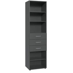 Etagère de rangement avec 3 tiroirs et 3 tablettes en mélamine coloris graphite - longueur 50 x hauteur 185 x profondeur 40 cm