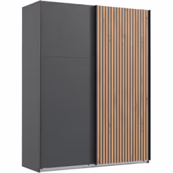 Armoire à portes coulissantes coloris graphite, imitation chêne Artisan; Livrée en kit. Dimensions : Longueur 200 x Hauteur 2 ...