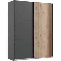 Armoire à portes coulissantes coloris graphite, imitation chêne Artisan - Longueur 200 x Hauteur 216 x Profondeur 65 cm