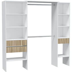 Armoire, dressing avec 3 tiroirs coloris blanc artic, naturel - longueur 190 x hauteur 187 x profondeur 40 cm