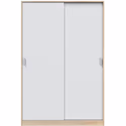 Armoire à deux portes coulissantes avec barre de penderie et 4 étagères à l'intérieur. Barre de suspension amovible en alumin ...