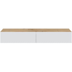 Meuble TV avec 2 portes coloris chêne nordique, blanc artic - longueur 180 x hauteur 28 x profondeur 34,50 cm