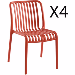 Lot de 4 chaises en polypropylène de haute résistance coloris rouge.Traitement anti UV. Pour un usage usage intérieur/extérie ...