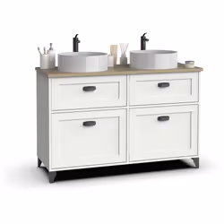 Meuble de salle de bain coloris blanc, chêne cambrian. Fabriqué en panneaux de particules et mélamine haute densité avec glis ...