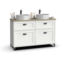 Pegane - Meuble vasque pour salle de bain coloris blanc, chêne cambrian - Longueur 120 x Profondeur 47 x hauteur 92 cm