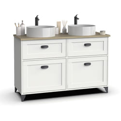 Meuble vasque pour salle de bain coloris blanc, chêne cambrian - Longueur 120 x Profondeur 47 x hauteur 80 cm Pegane