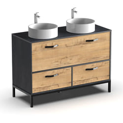 Meuble vasque pour salle de bain coloris imitation marbre, chêne - Longueur 120 x Profondeur 50 x hauteur 80 cm Pegane