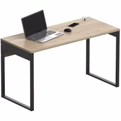 Table de bureau, meuble du bureau coloris chêne cambrian avec pieds en métal coloris noir. Comprend deux connecteurs de charg ...