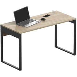 Pegane - Table de bureau, meuble du bureau coloris chêne cambrian, pieds coloris noir - Longueur 135 x Profondeur 60 x hauteur 76 cm