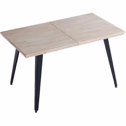 Table à manger rectangulaire en bois coloris chêne. Plateau en bois de chêne nordique avec finition chanfreinée. Extensible d ...