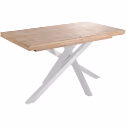 Table à manger rectangulaire en bois coloris chêne. Plateau et rallonges en bois de chêne nordique. Extensible de 140 à 180 o ...