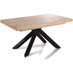Table à manger rectangulaire en bois coloris chêne. Plateau et rallonges en bois de chêne nordique. Extensible de 160 à 200 o ...
