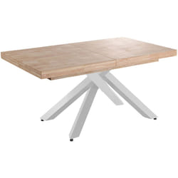 Table à manger rectangulaire extensible en bois coloris chêne / pieds blanc - Longueur 160-240 x profondeur 90 x hauteur 76 cm Pegane