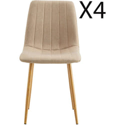 Lot de 4 chaises de salle à manger rembourées en tissu coloris Beige - Longueur 44 x profondeur 55 x hauteur 87 cm Pegane