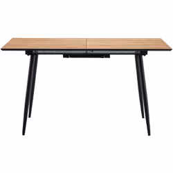 Table à manger rectangulaire extensible coloris chêne avec pieds en métal noir. Extensible grâce à des glissières métalliques ...