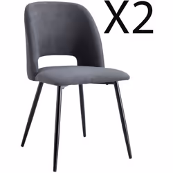 Lot de 2 chaises rembourrées de salle à manger en tissu coloris gris avec pieds en métal noir. Dimensions : Longueur 58 x pro ...