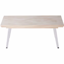 Table basse relevable avec plateau de 54 mm avec chanfrein en bois coloris chêne nordique avec pieds en métal blanc. Dimensio ...