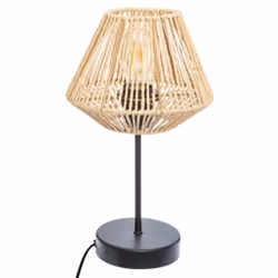 Lampe à poser, lampadaire droit en papier tressé coloris beige et métal coloris noir. tendance et moderne. Ampoule non inclus ...
