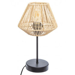 Pegane - Lampe à poser, lampadaire droit coloris beige et métal coloris noir - Diamètre 19,5 x Hauteur 34 cm