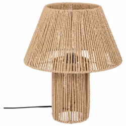 Lampe à poser, lampadaire droit coloris beige et métal coloris noir. Posée sur un meuble en bois, elle déposera une touche ex ...