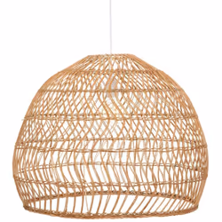 Lampe suspendue, Suspension luminaire en bois de rotin coloris beige et fer blanc. Ampoule non incluse. Caractéristiques : Di ...