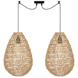 Pegane - Lot de 2 lampes suspendues coloris beige et métal noir - diamètre 28 x hauteur 41 cm