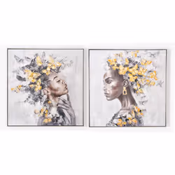 Peinture à l'huile sur toile, peinte murale imprimée qui présente des filles aux papillons dorés et des coups de pinceau avec ...